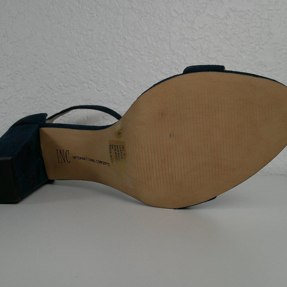 INC Cobalt Blue Suede Chunky Heel Sandals Ankle Strap Block Heel 3" Size 8M - Picture 6 of 8